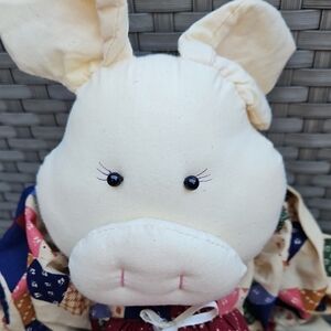 Vintage 2005 Signed "Apple Dumplin" Handmade Folk Art Patchwork  Animal Doll